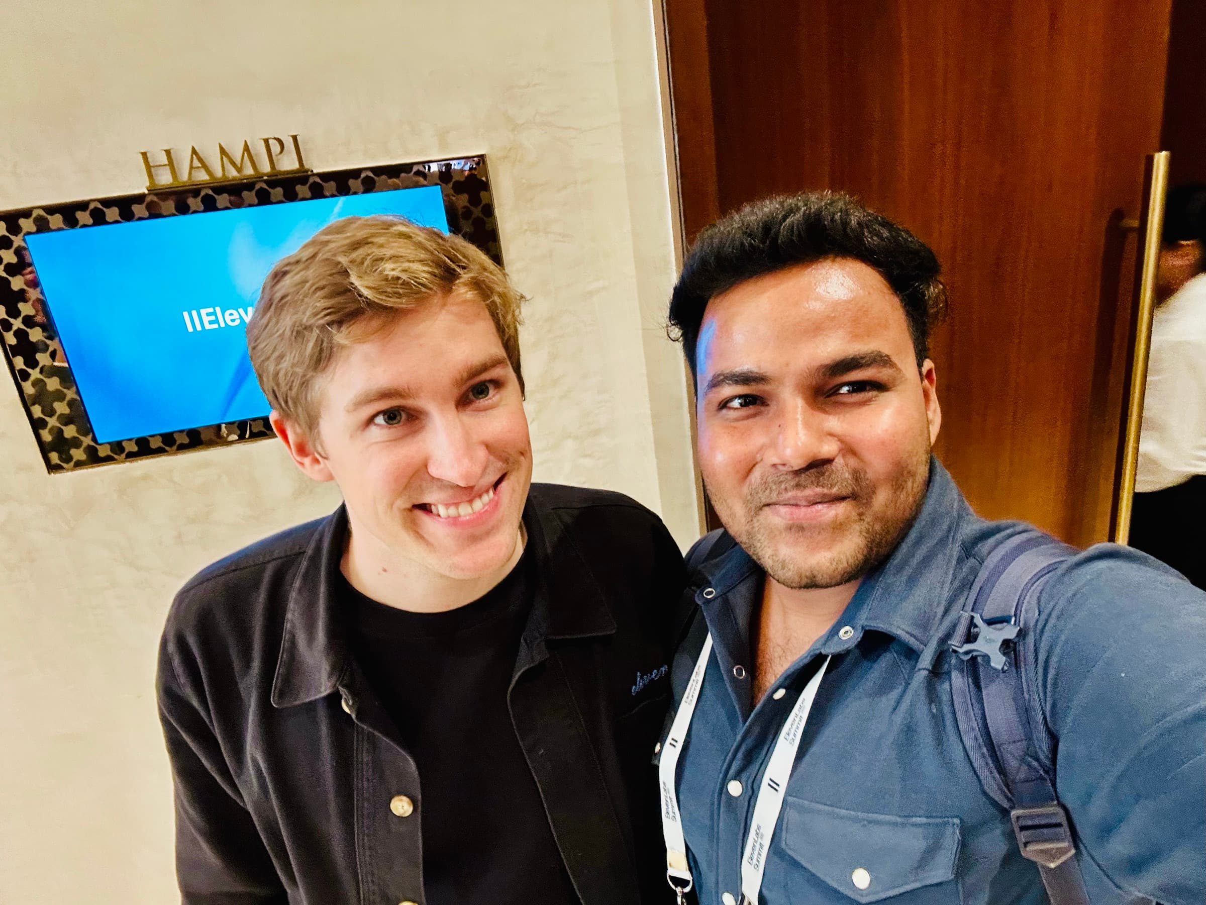 Chintan Raval with Mati Staniszewski at ElevenLabs Summit Bengaluru 2026